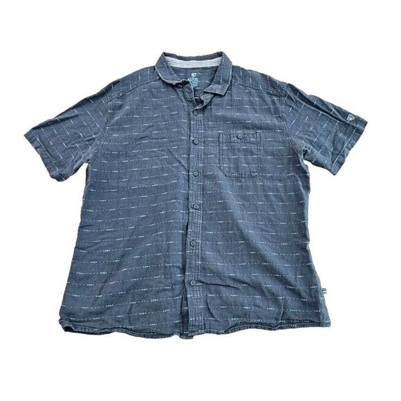 Kuhl Mens Short Sleeve Button Up Shirt Size XL Blue Textured Linen Blend - Picture 1 of 16